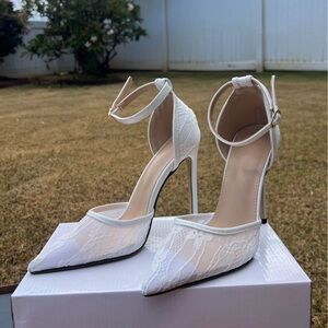 White Lace Heels SIZE 8
